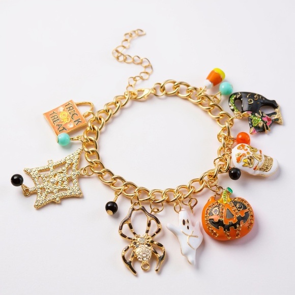 Halloween Charm Bracelet on Gold Chain | Super Cute | Spooky, Ghost, Spider Web - Picture 4 of 7
